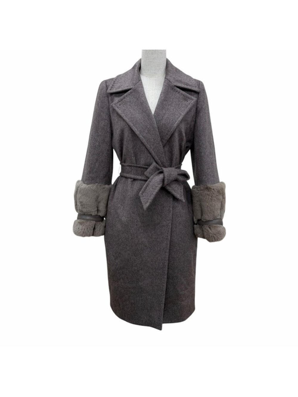 Max Mara Cashmere Camel White Tag Cuff with Fur Belted Coat Brown 36